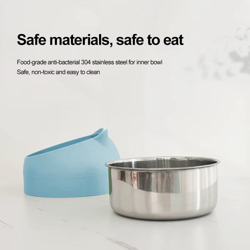 1Pc Stainless Steel Cat Lovely Creative Inclined Kitten Puppy Food Feeding Bowls Cats Drinking Feeder Pet Dogs Cats Feeder